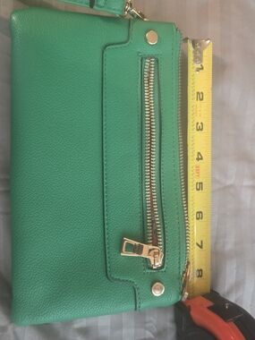 Green Leather Wristlet Clutch